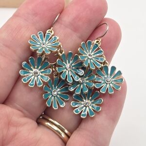 Teal Daisy Cluster Drop Earrings
